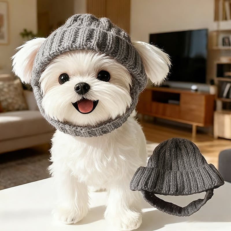 š„š¾Red Wool Knit Dog Beanie with Ear Flaps ā Warm Winter Hat