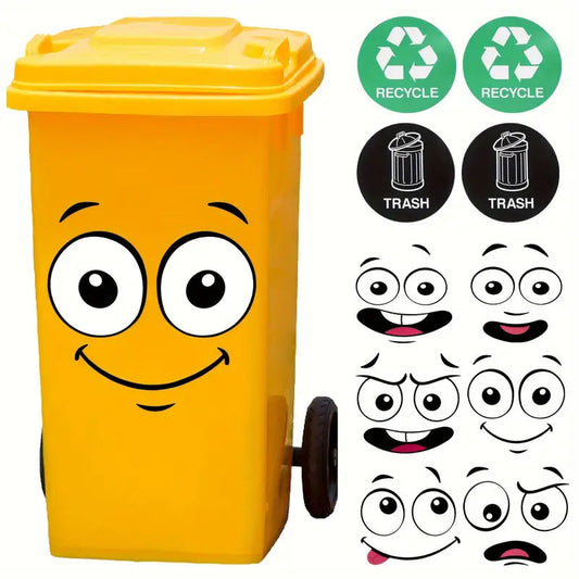🌱 Eco-Friendly Trash Can Face Sticker Set