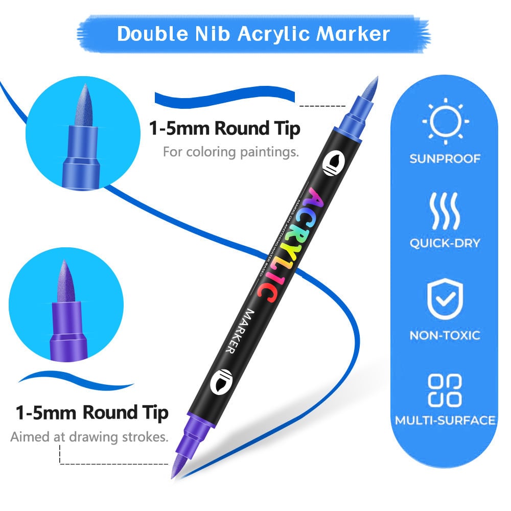 🎨Dual Tip Acrylic Paint Pen Marker - 24/48/72/120 Colors