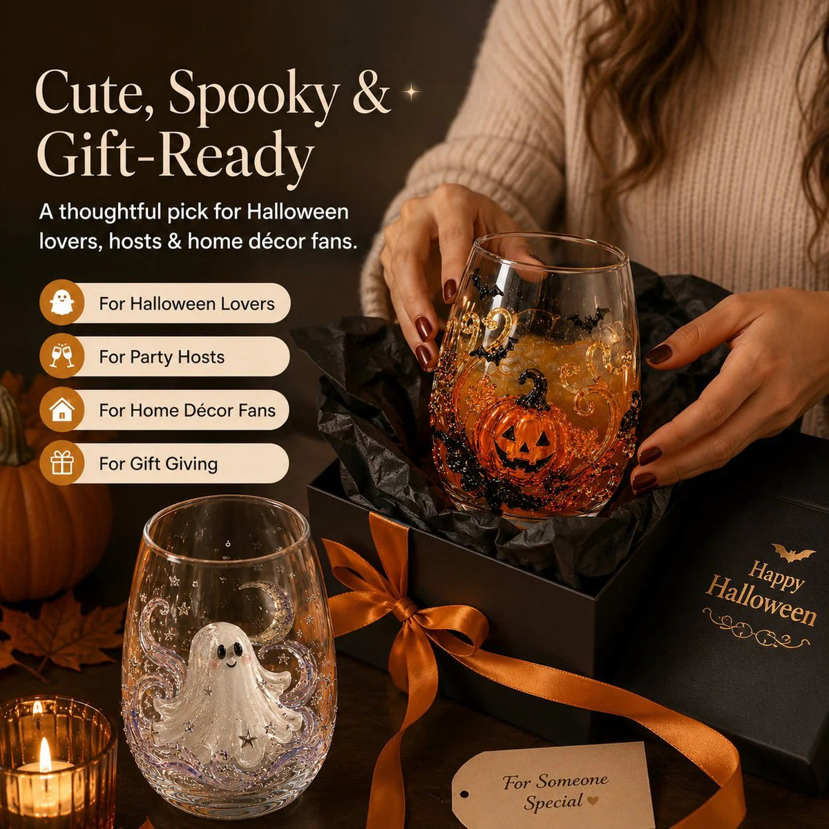 🔥LAST DAY 49% OFF - 🎃 3D Halloween Artisan Glass Cups, Festive Parties & Cozy Fall Home Bar Vibes