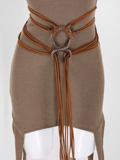 🔥Medieval Viking Braided Leather Belt Set, with Ring Buckle & Tassel Decorations