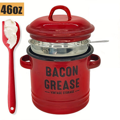 🎉New Year Sale—42 oz bacon grease container with strainer and food-grade silicone spatula