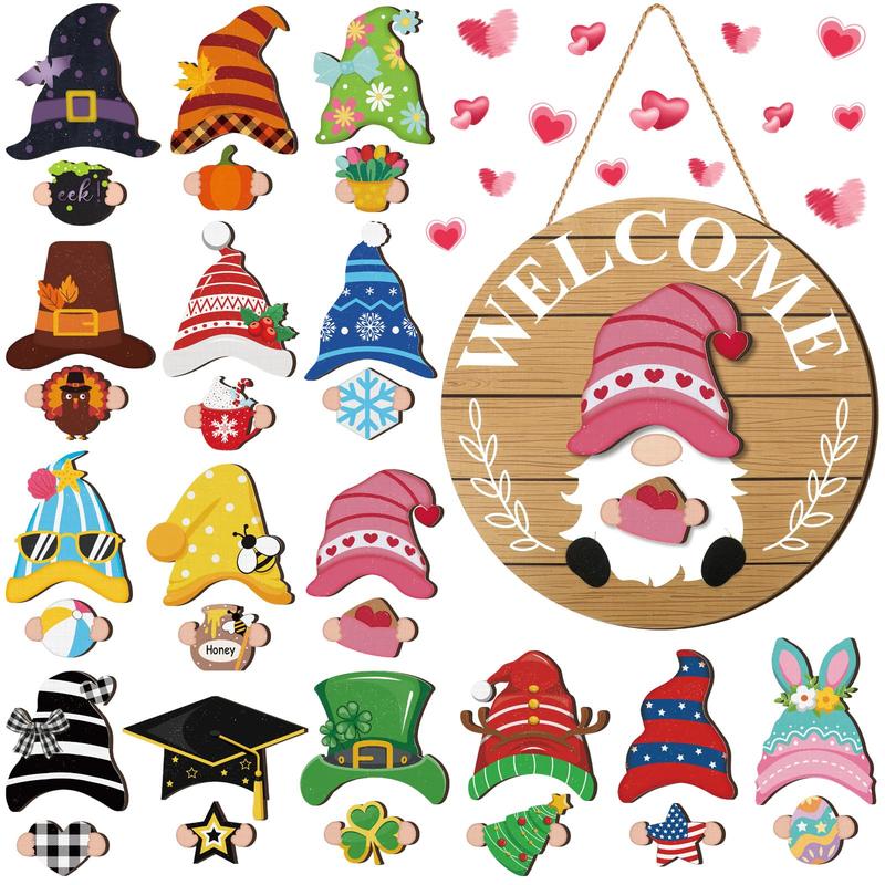 💫Interchangeable Wooden Gnome Decor Holiday Seasonal Gnome Decorations🚪