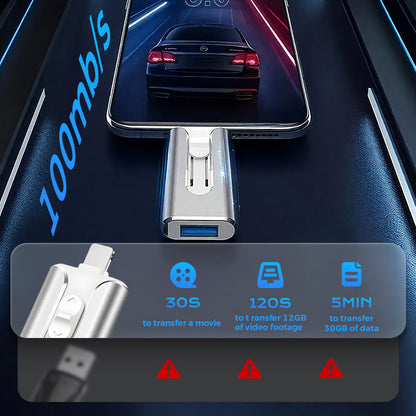 16GB~1TB Micro USB + MFi Certified Lightning + 8 Pin + USB 3.0 ⚡4 in1 Flash Drive for iPhone/iPad/Android/PC⚡