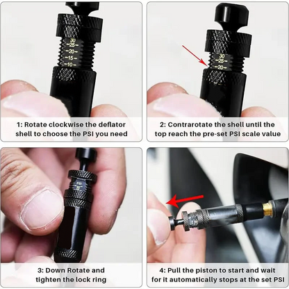 Adjustable Auto-Stop Air-Down Deflator, 10-30 PSI, 4PCS