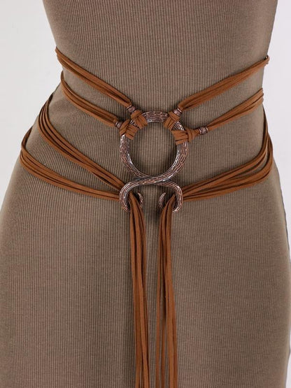 🔥Medieval Viking Braided Leather Belt Set, with Ring Buckle & Tassel Decorations