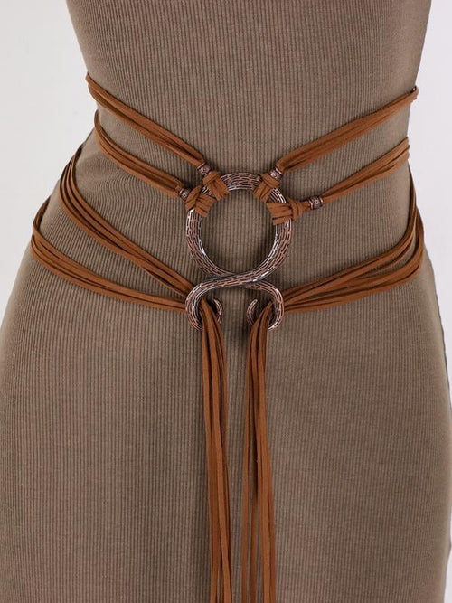 🔥Medieval Viking Braided Leather Belt Set, with Ring Buckle & Tassel Decorations