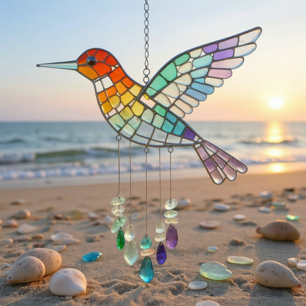 🌬️Sea Glass Rainbow Bird Wind Chime🌈