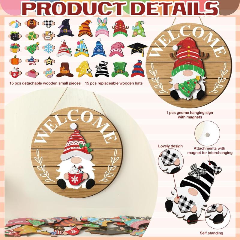 💫Interchangeable Wooden Gnome Decor Holiday Seasonal Gnome Decorations🚪