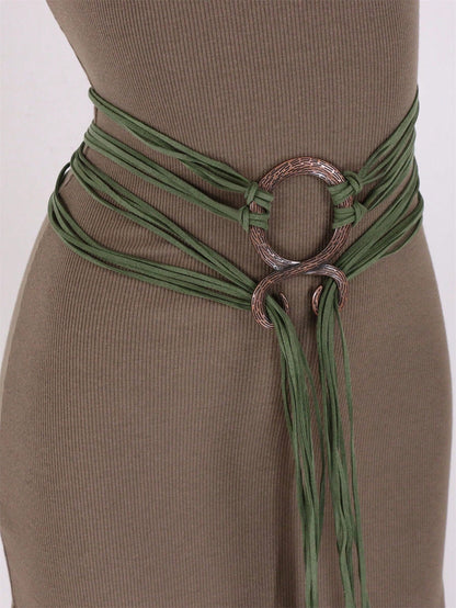 🔥Medieval Viking Braided Leather Belt Set, with Ring Buckle & Tassel Decorations