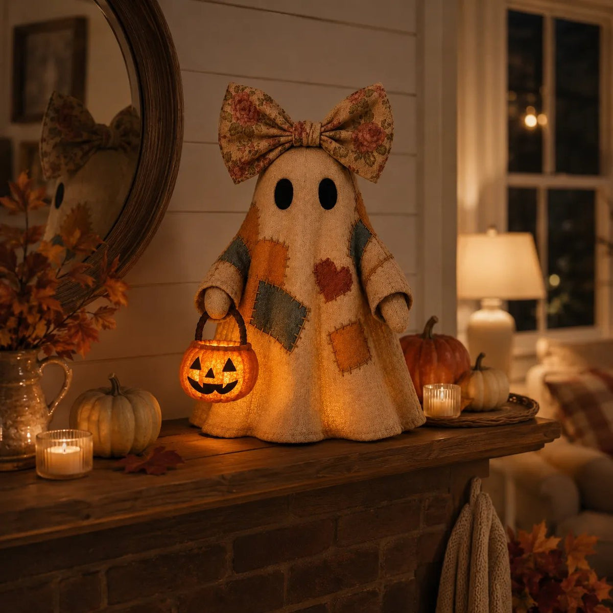 🍂👻 Lighted Vintage Patchwork Ghost