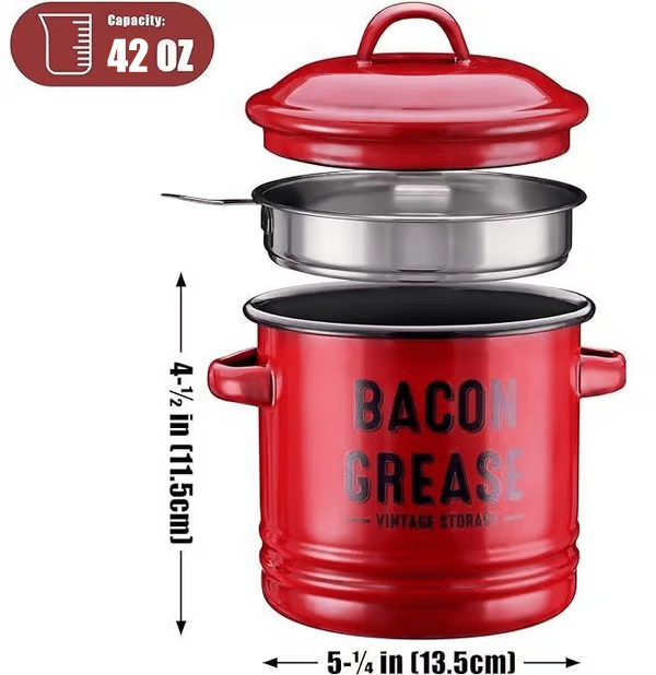 🎉New Year Sale—42 oz bacon grease container with strainer and food-grade silicone spatula
