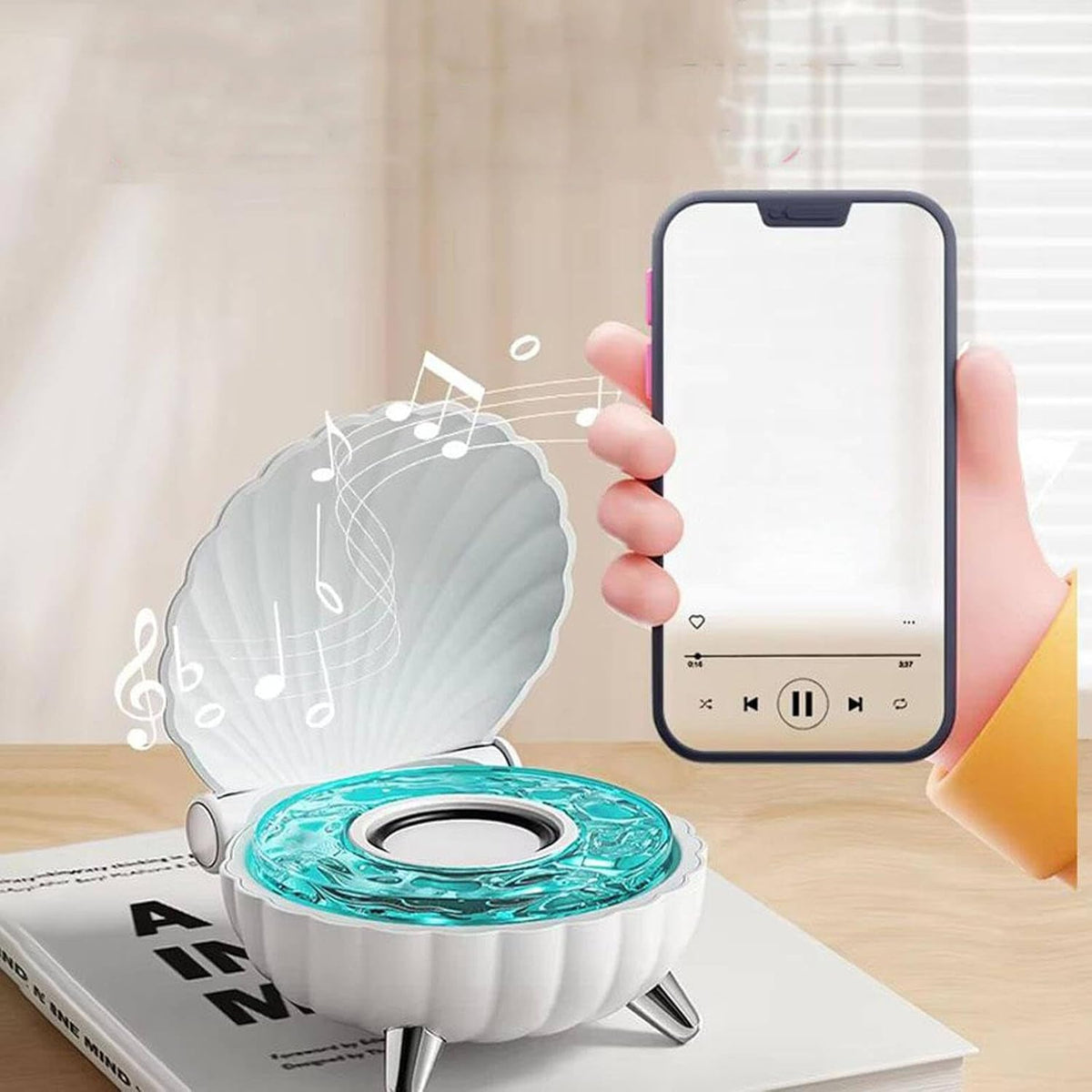 Seashell Bluetooth Speaker 🐚✨ | Beat-Sync Colorful LED Lights