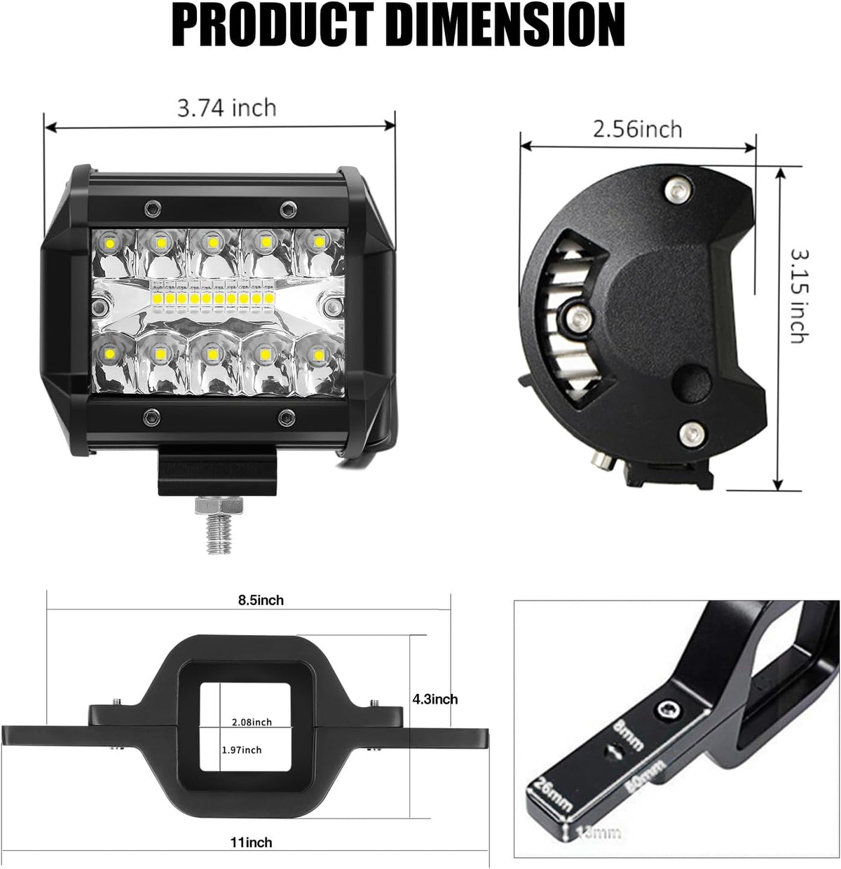 2pcs 4 Inch LED Pods with Tow Hitch Mounting Brackets