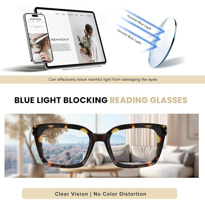 ✨👓Tortoiseshell Reading Glasses – Blue Light Blocking Oversized Square Readers