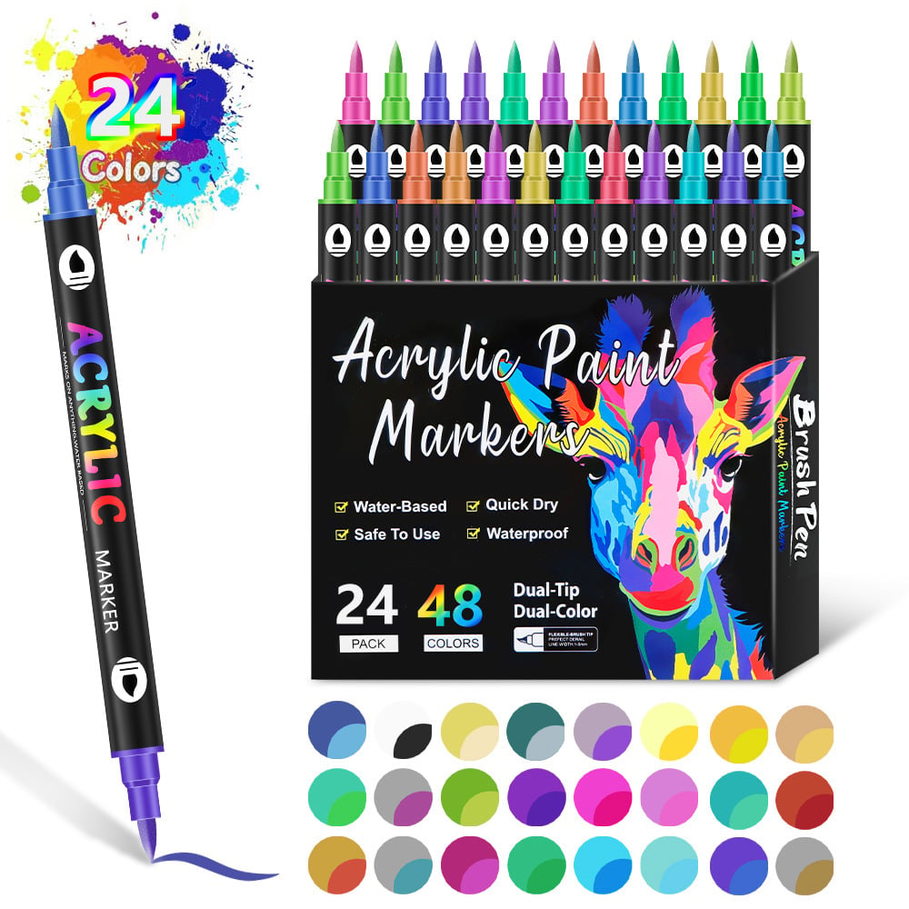 🎨Dual Tip Acrylic Paint Pen Marker - 24/48/72/120 Colors