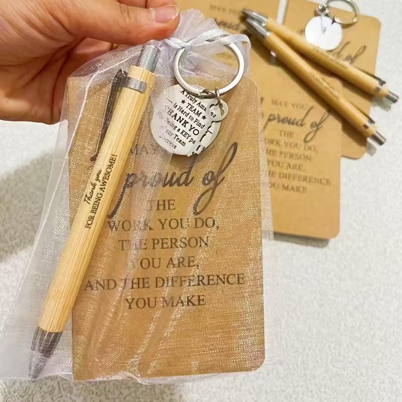 ❤️“Proud of You" Inspirational Keychain, Notepad & Bamboo Pen Gifts Set
