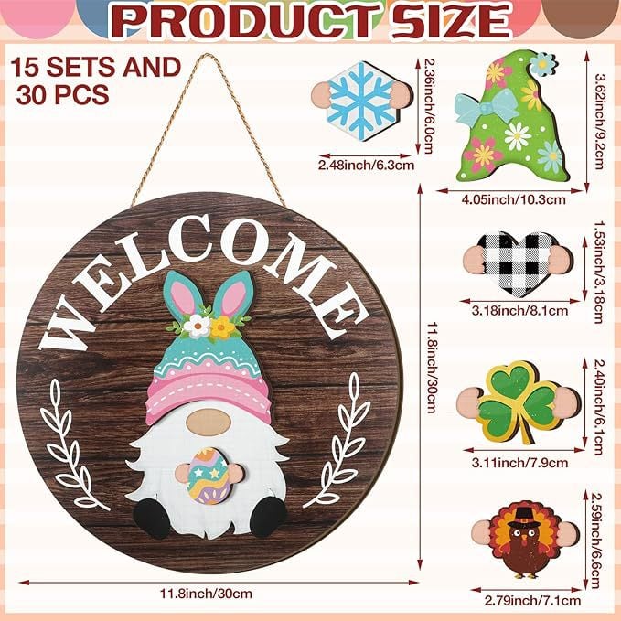 💫Interchangeable Wooden Gnome Decor Holiday Seasonal Gnome Decorations🚪
