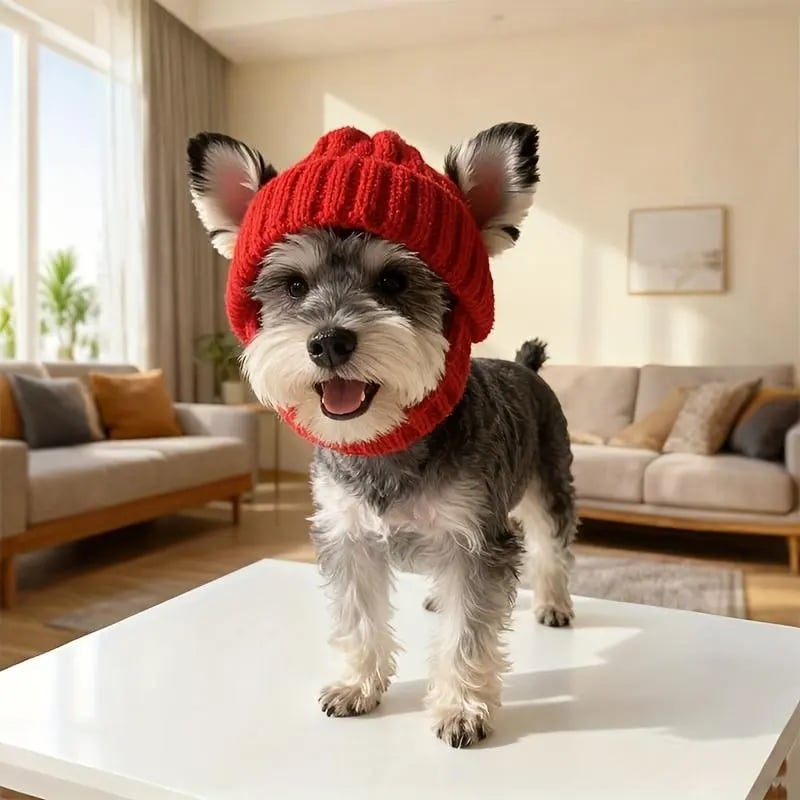 🔥🐾Red Wool Knit Dog Beanie with Ear Flaps – Warm Winter Hat