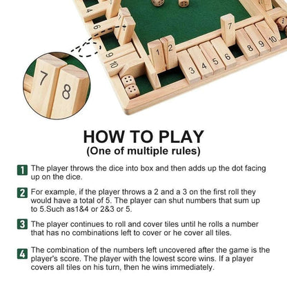 🏆🎁SHUT THE BOX-WOODEN DICE BOARD GAME