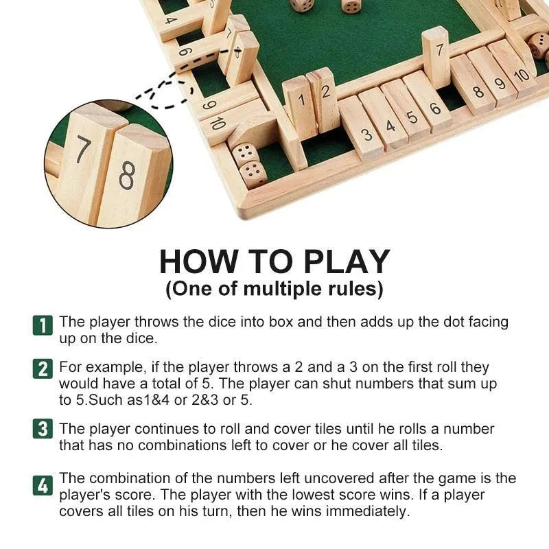 SHUT THE BOX-WOODEN DICE BOARD GAME