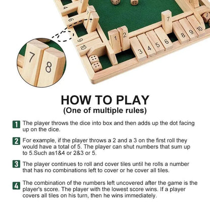 SHUT THE BOX-WOODEN DICE BOARD GAME