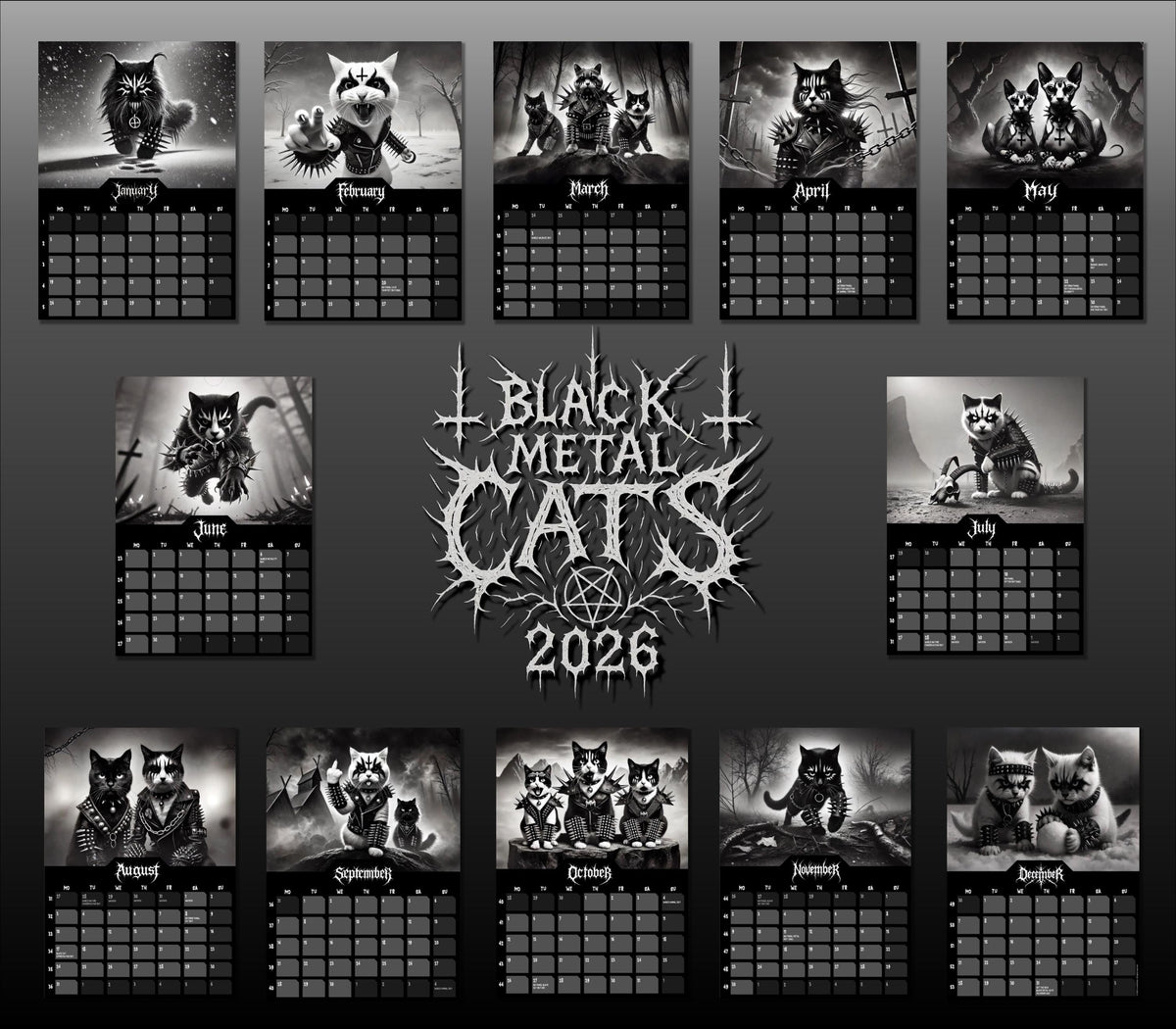 Black Metal Cats 2026 - Wall Calendar 2026