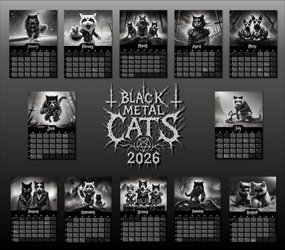 Black Metal Cats 2026 - Wall Calendar 2026
