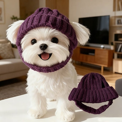 🔥🐾Red Wool Knit Dog Beanie with Ear Flaps – Warm Winter Hat