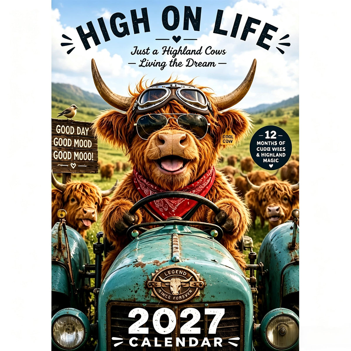 2027 Funny Highland Cows Wall Calendar A4 Hanging Calendar