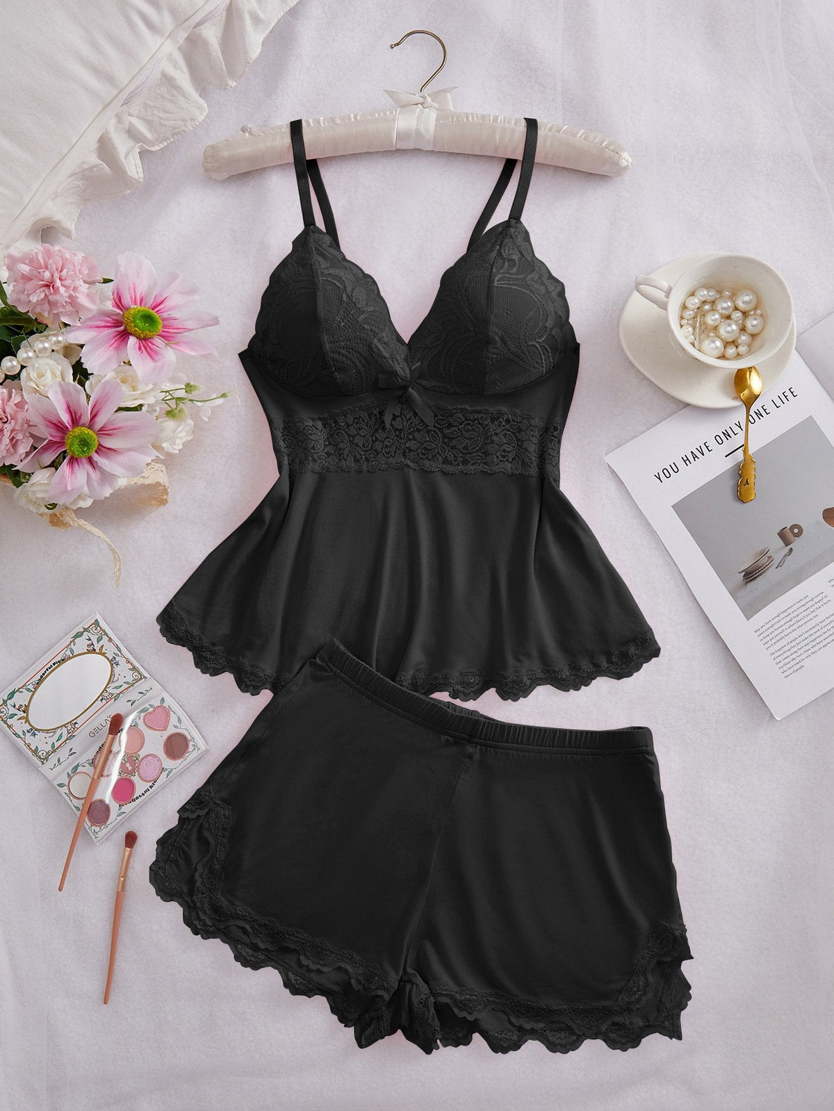 💃Womens Lingerie Set Pjs and Panty Set Camisole Set Modal Floral Fabric Lace sleep sets